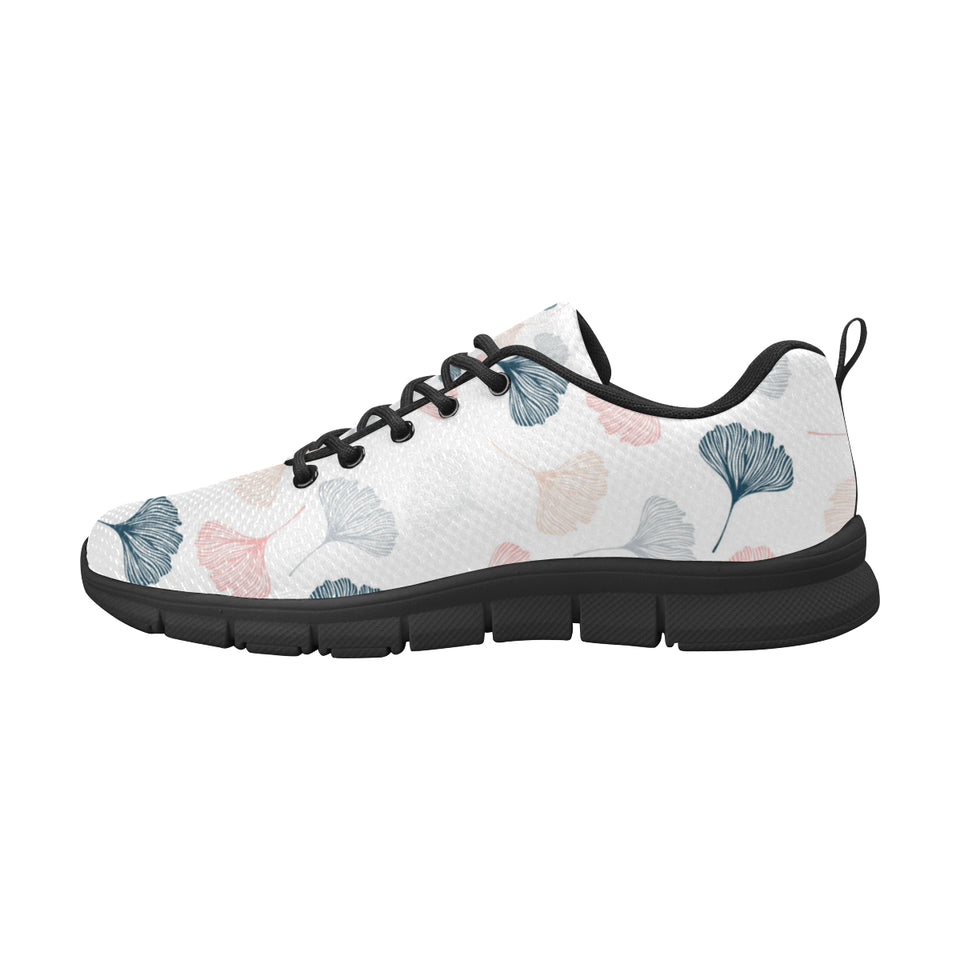Black Gray Cream coral ginkgo leaves pattern Women's Sneaker Shoes