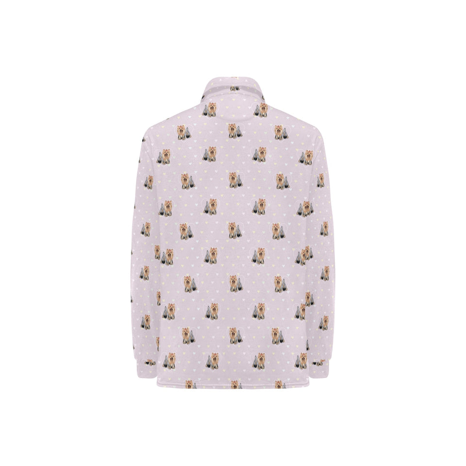 Yorkshire Terrier Pattern Print Design 02 Women's Long Sleeve Polo Shirt
