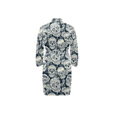 Sugar skull black white pattern Men's Long Sleeve Belted Night Robe