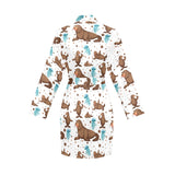 sea lion Seals jellyfish pattern Women's Long Sleeve Belted Night Robe