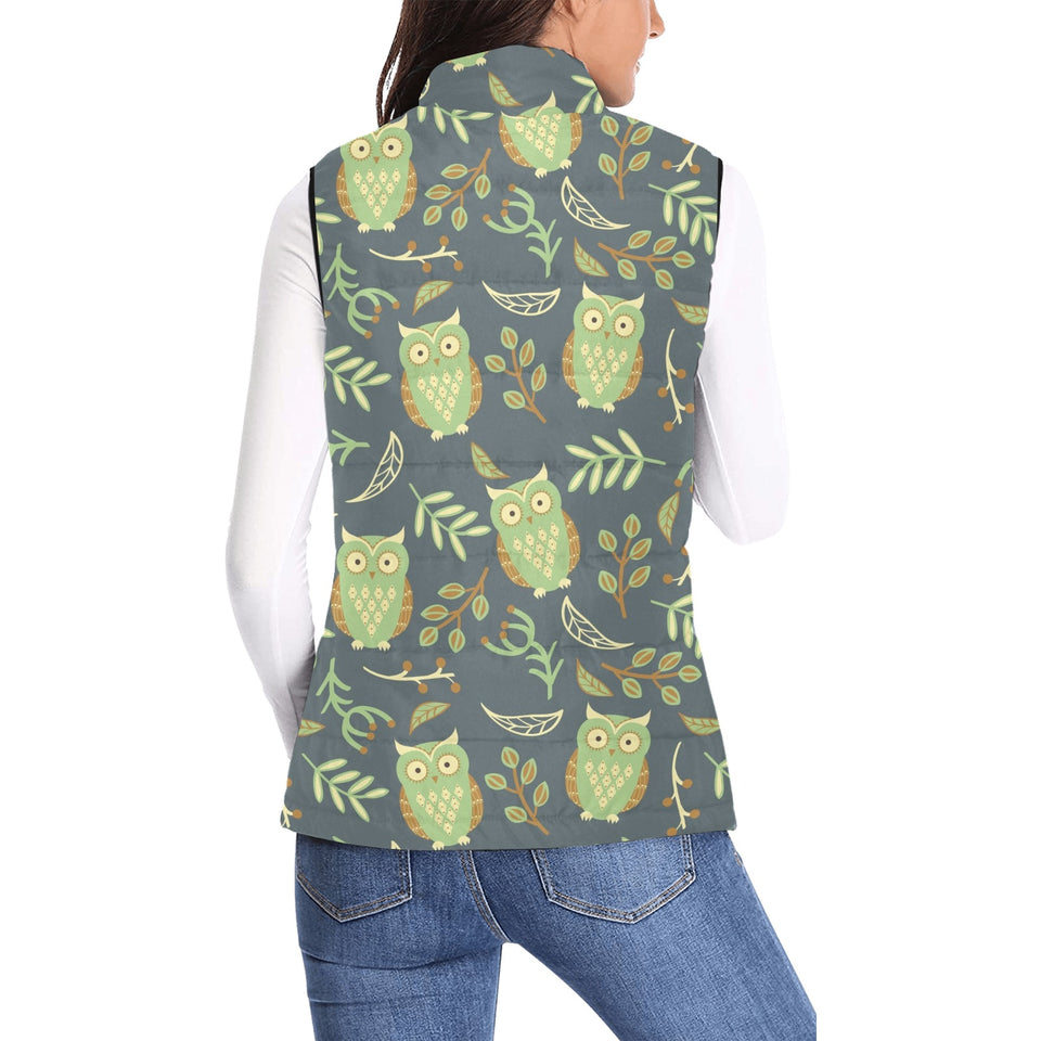 Cute owls leaves pattern Women's Padded Vest