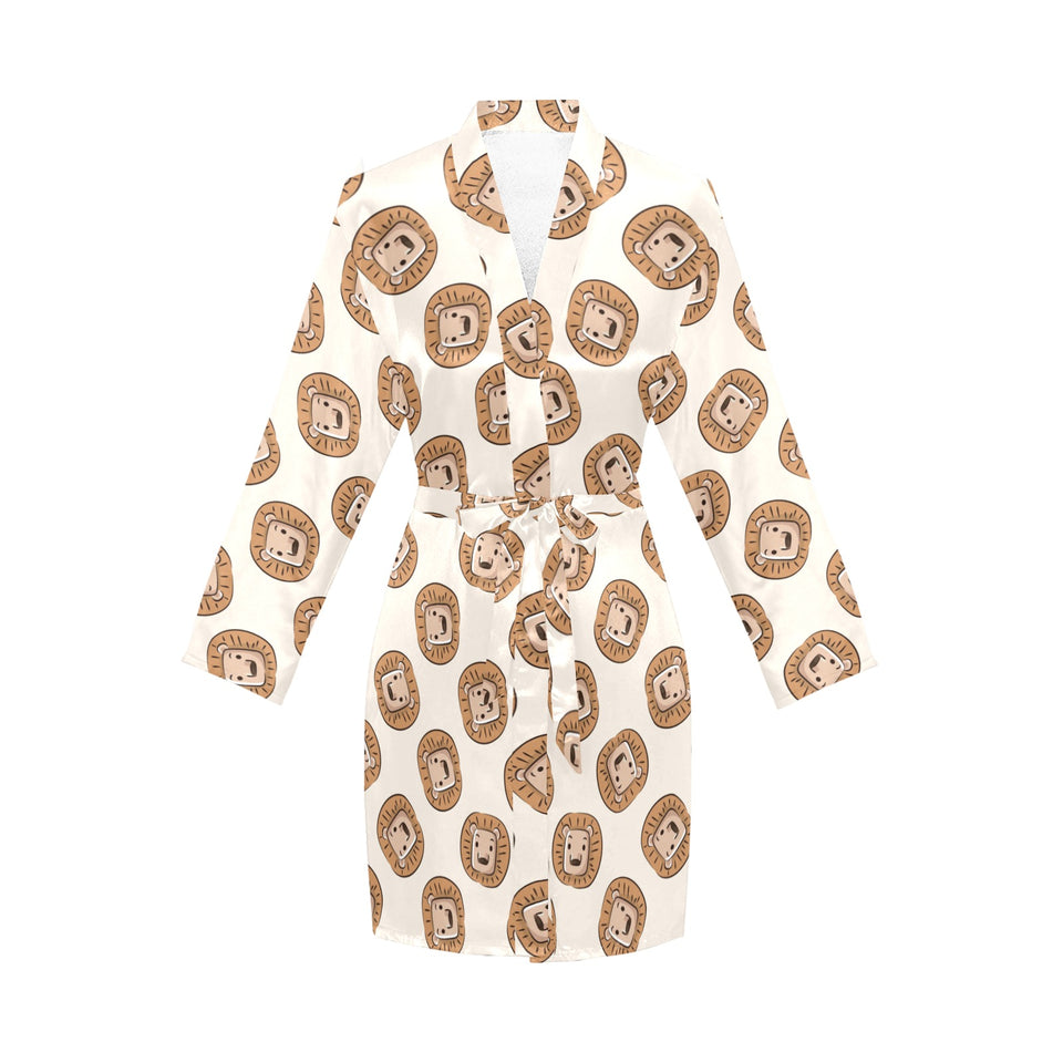 Lion Pattern Print Design 01 Women's Long Sleeve Belted Night Robe