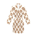 Lion Pattern Print Design 01 Women's Long Sleeve Belted Night Robe