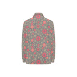 Red gold Sakura cherry blossom gray background Women's Long Sleeve Polo Shirt