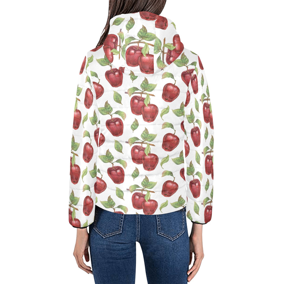 Red apples pattern Women's Padded Hooded Jacket