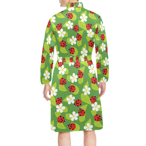 Ladybug Pattern Print Design 01 Men's Long Sleeve Belted Night Robe