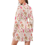 Swallow Pattern Print Design 01 Women's Long Sleeve Belted Night Robe