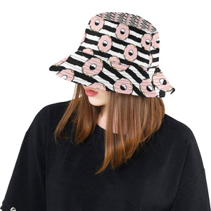 Donuts pink icing striped pattern Unisex Bucket Hat