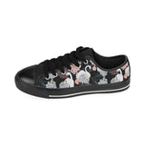 white swan blooming flower pattern Men's Low Top Canvas Shoes Black