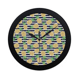 Pineapples pattern striped background Elegant Black Wall Clock