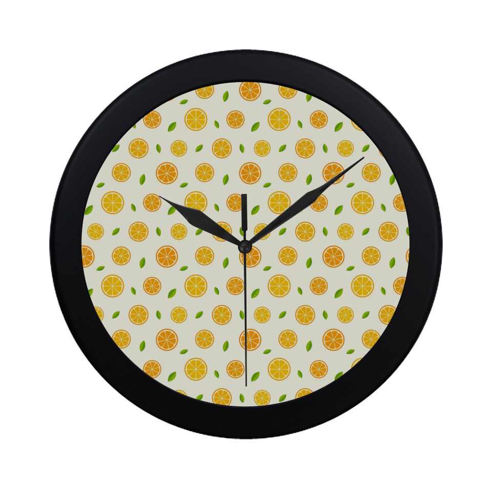 oranges leaves pattern Elegant Black Wall Clock