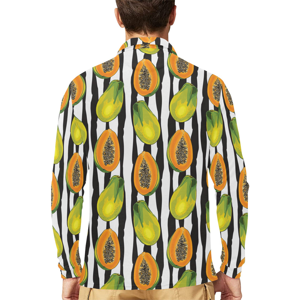 papaya design pattern Men's Long Sleeve Polo Shirt