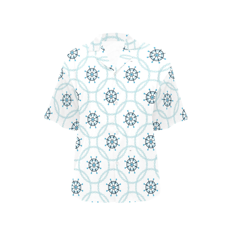 nautical steering wheel chain Women's All Over Print Hawaiian Shirt