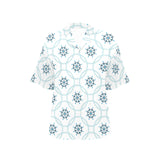 nautical steering wheel chain Women's All Over Print Hawaiian Shirt