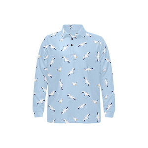 Seagull Pattern Print Design 02 Men's Long Sleeve Polo Shirt