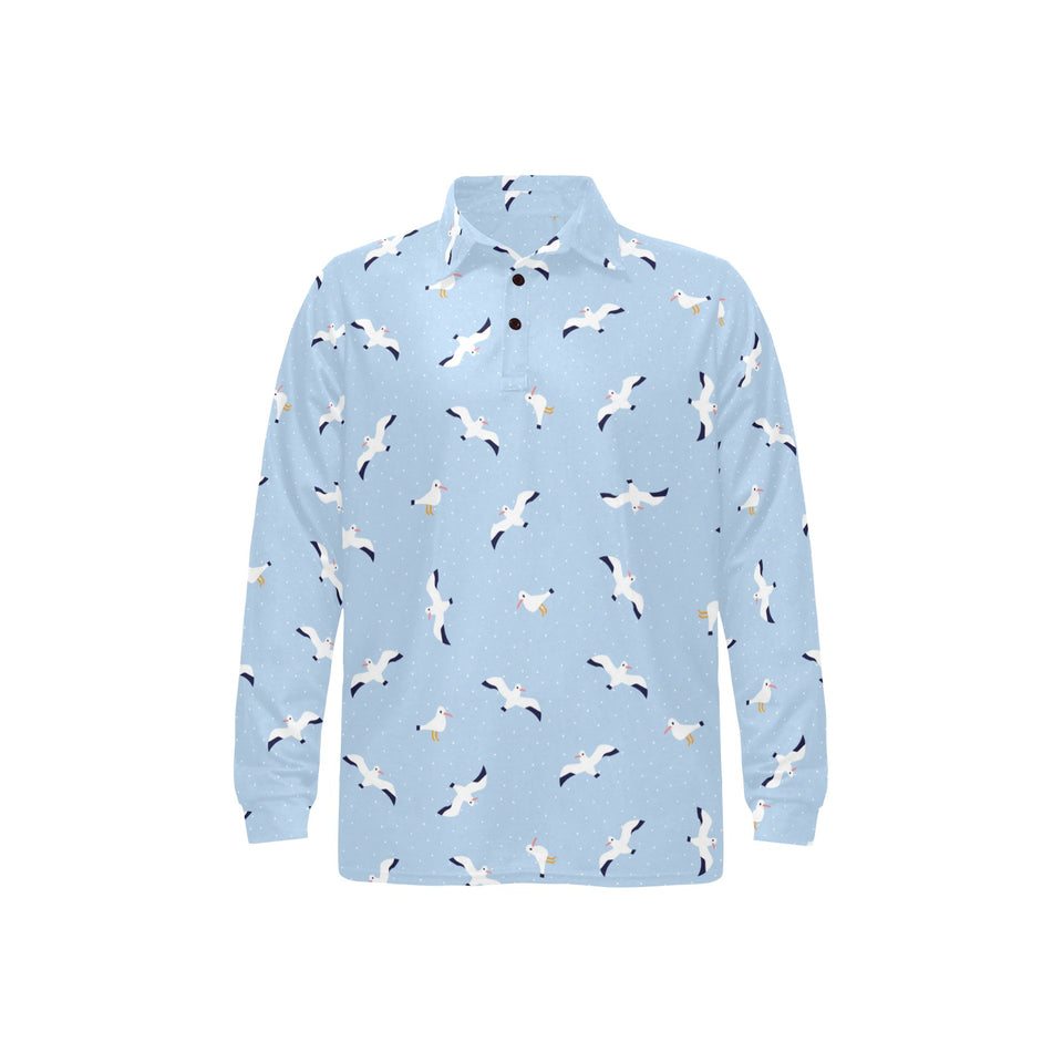 Seagull Pattern Print Design 02 Men's Long Sleeve Polo Shirt