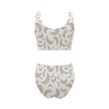 Cool gold moon abstract pattern Chest Bowknot High Waisted Bikini Swimsuit