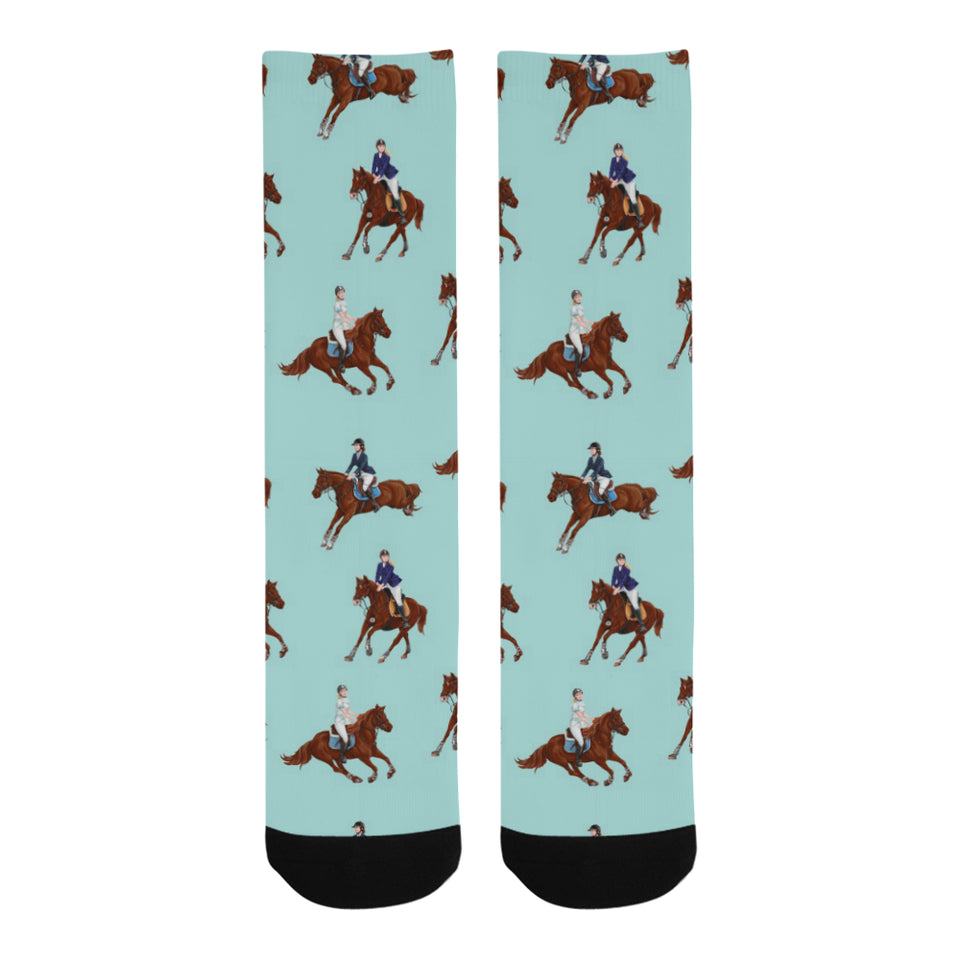 Horses running horses rider pattern Crew Socks