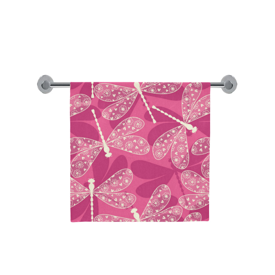 Beautiful dragonfly pink background Bath Towel