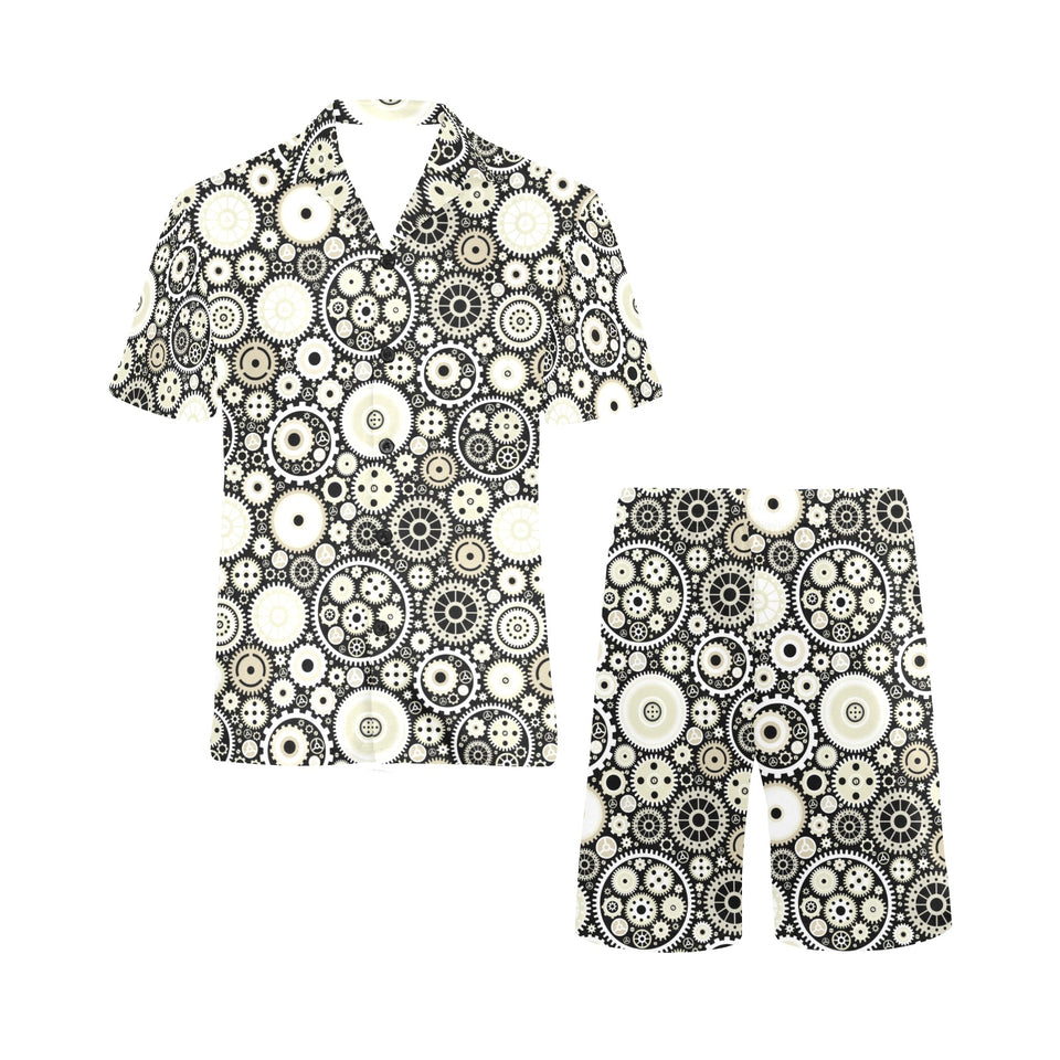 Gear Pattern Print Design 02 Men's V-Neck Short Pajama Set