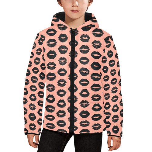 Lips Pattern Print Design 02 Kids' Boys' Girls' Padded Hooded Jacket