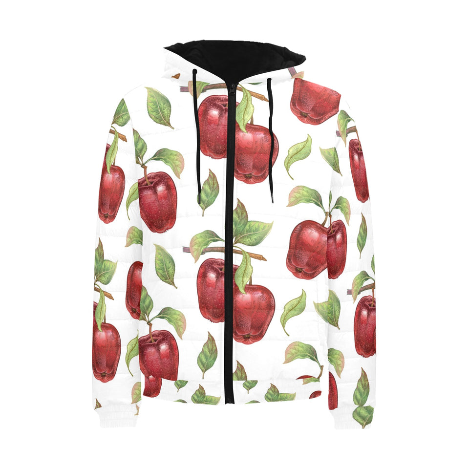Red apples pattern Men's Padded Hooded Jacket