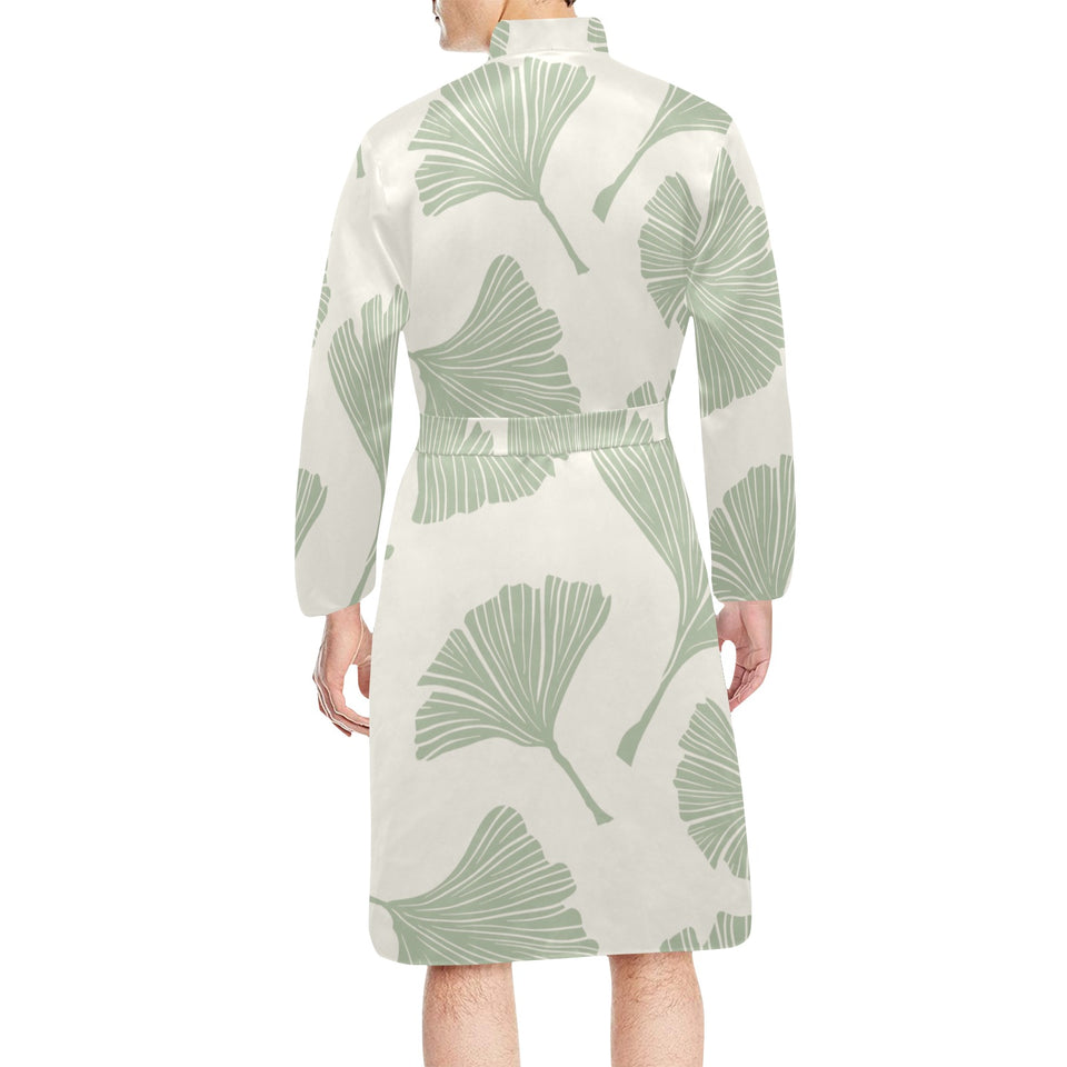 Ginkgo leaves pattern Men's Long Sleeve Belted Night Robe