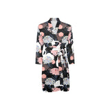 white swan blooming flower pattern Men's Long Sleeve Belted Night Robe