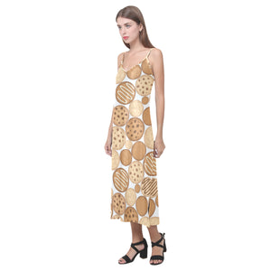 Various cookie pattern V-Neck Open Fork Long Dress