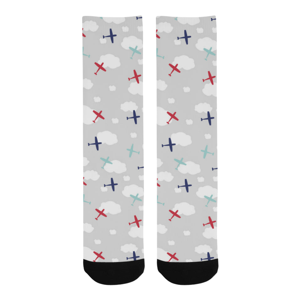 Airplane cloud grey background Crew Socks