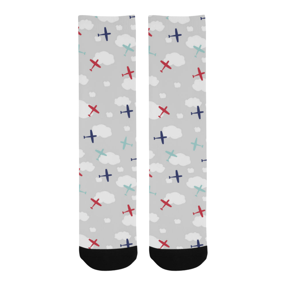 Airplane cloud grey background Crew Socks