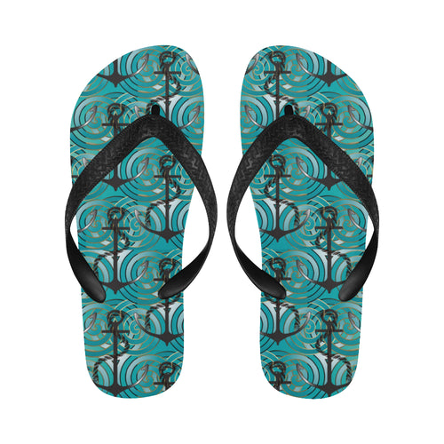 Anchor nautical green background Unisex Flip Flops