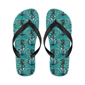 Anchor nautical green background Unisex Flip Flops