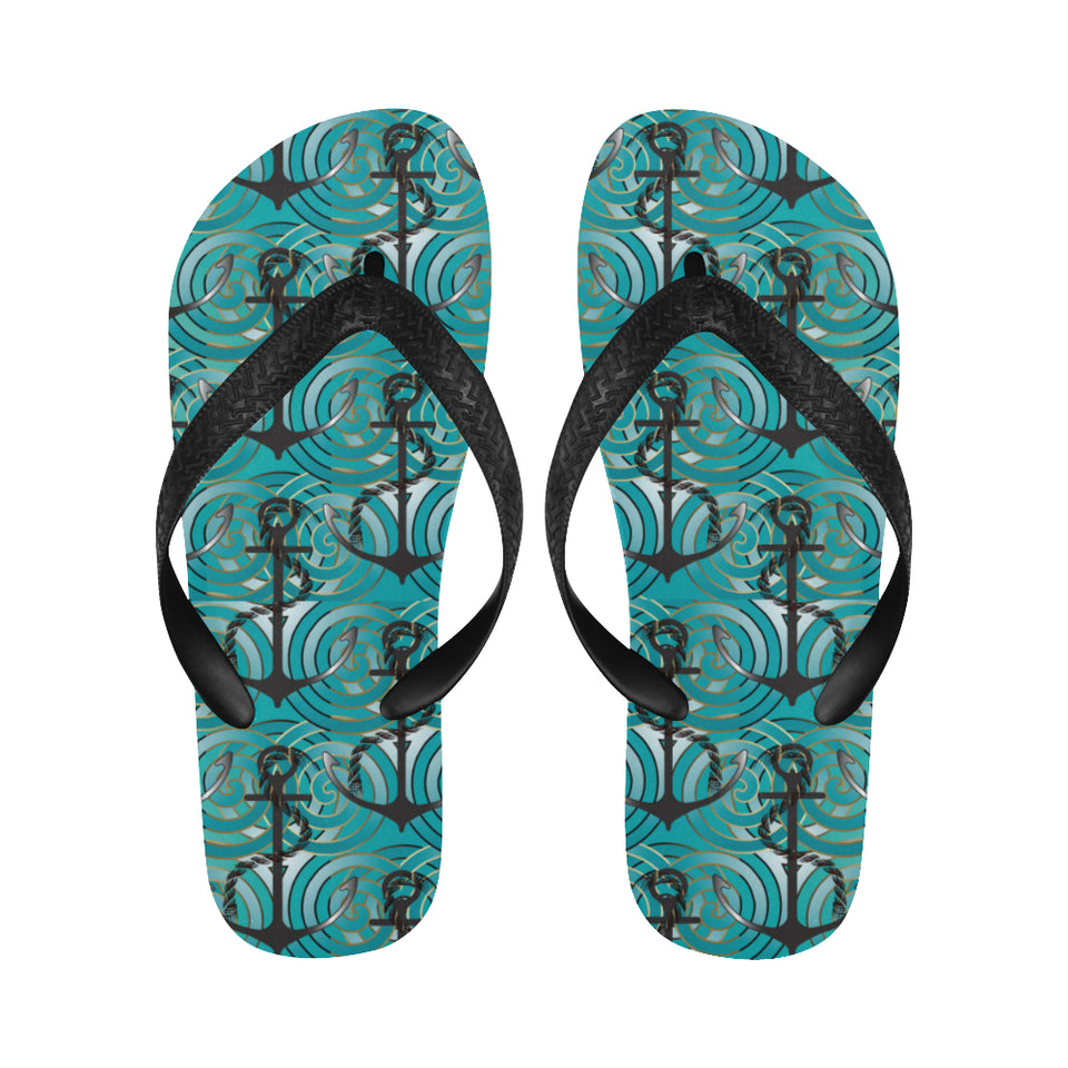 Anchor nautical green background Unisex Flip Flops