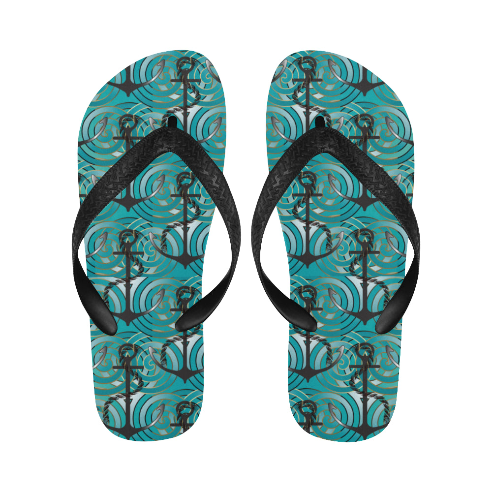 Anchor nautical green background Unisex Flip Flops