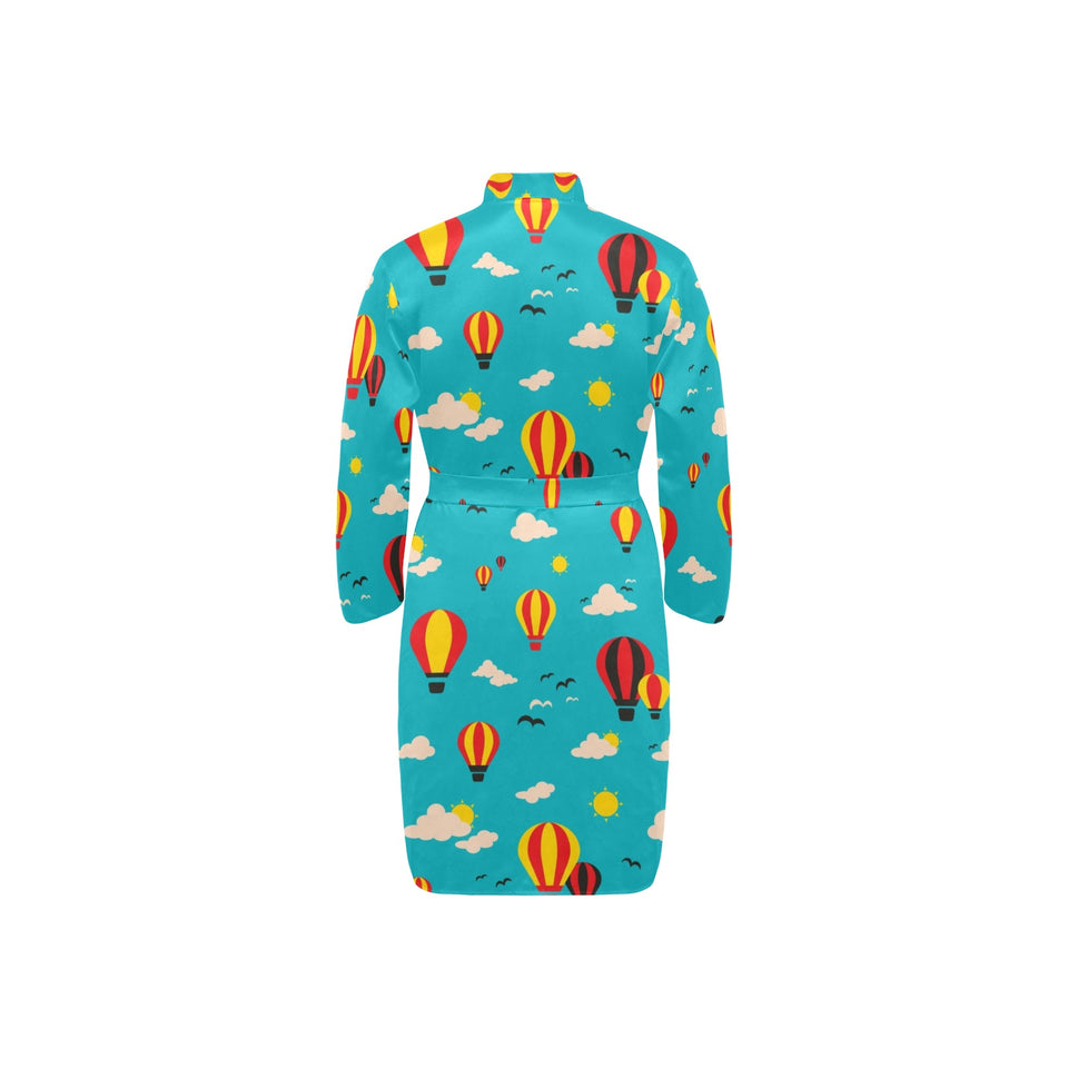 Hot Air Balloon Sky Pattern Men's Long Sleeve Belted Night Robe