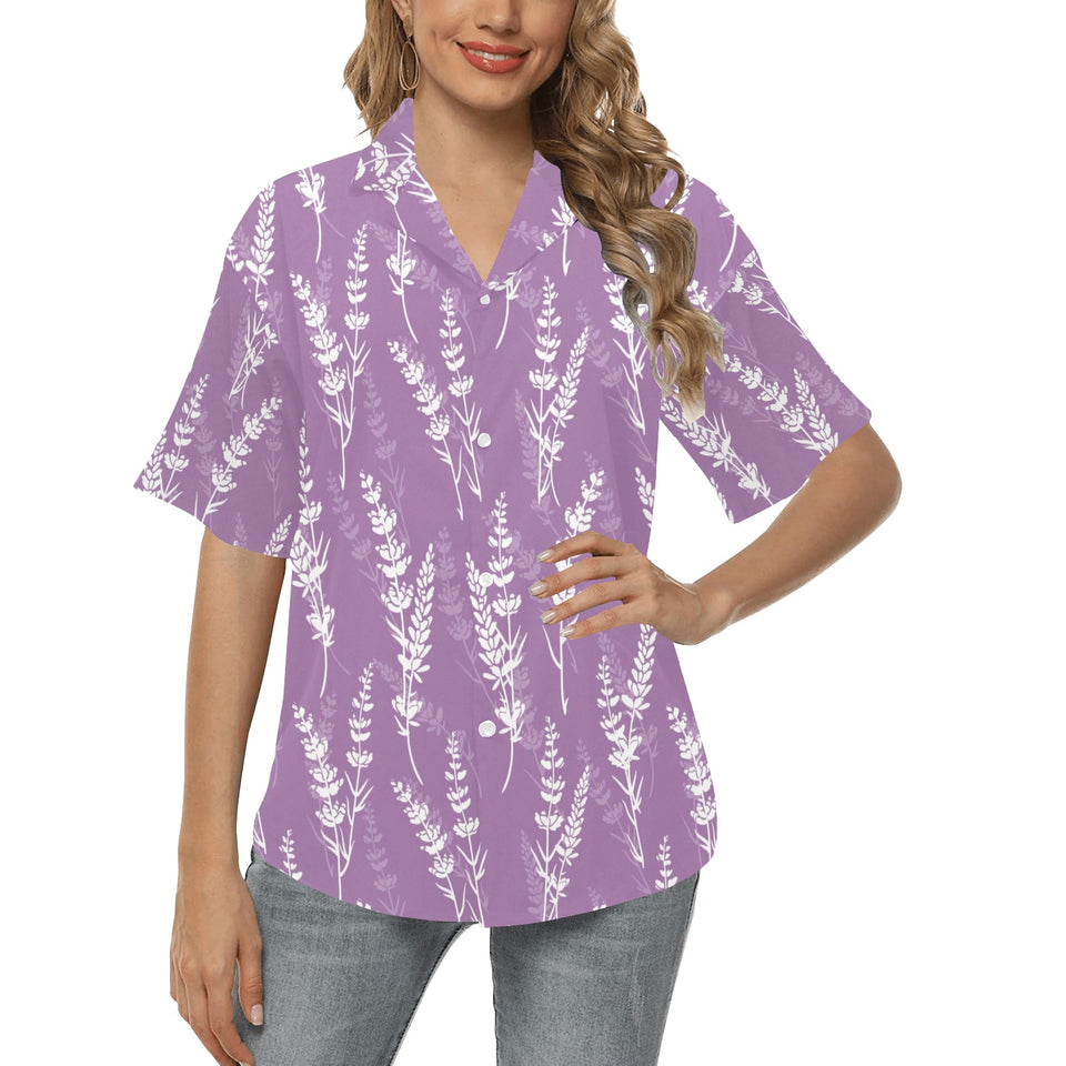 Lavender flowers purple pattern Women's All Over Print Hawaiian Shirt