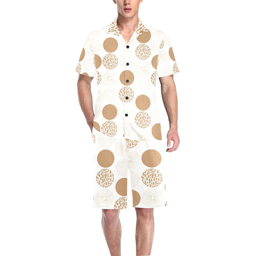 Gold Texture mushroom pattern Men's V-Neck Short Pajama Set