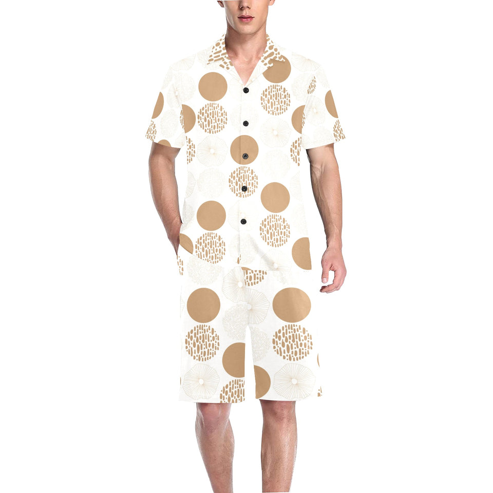 Gold Texture mushroom pattern Men's V-Neck Short Pajama Set