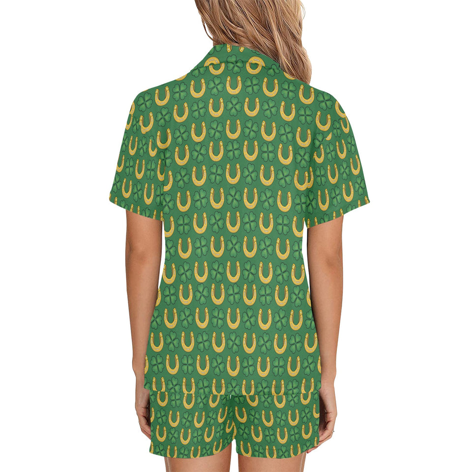 Horseshoes Pattern Print Design 05 Women's V-Neck Short Pajama Set