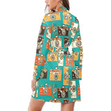 Camera Pattern Print Design 03 Women's Long Sleeve Belted Night Robe