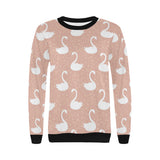 Swan flower light pink background Women's Crew Neck Sweatshirt