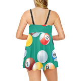 Billiard Ball Pattern Print Design 01 Chest Sexy Pleated Two Piece Swim Dress
