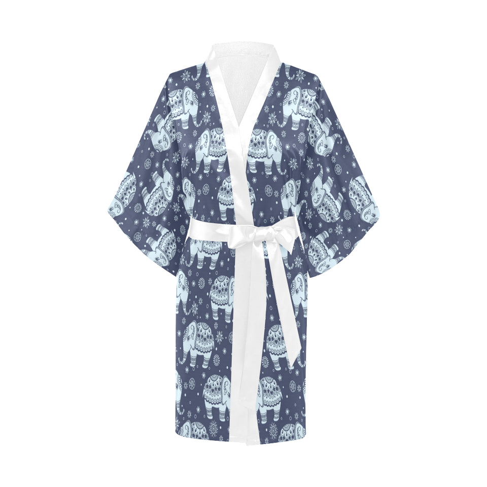 Elephant tribal design pattern Women's Short Kimono Robe