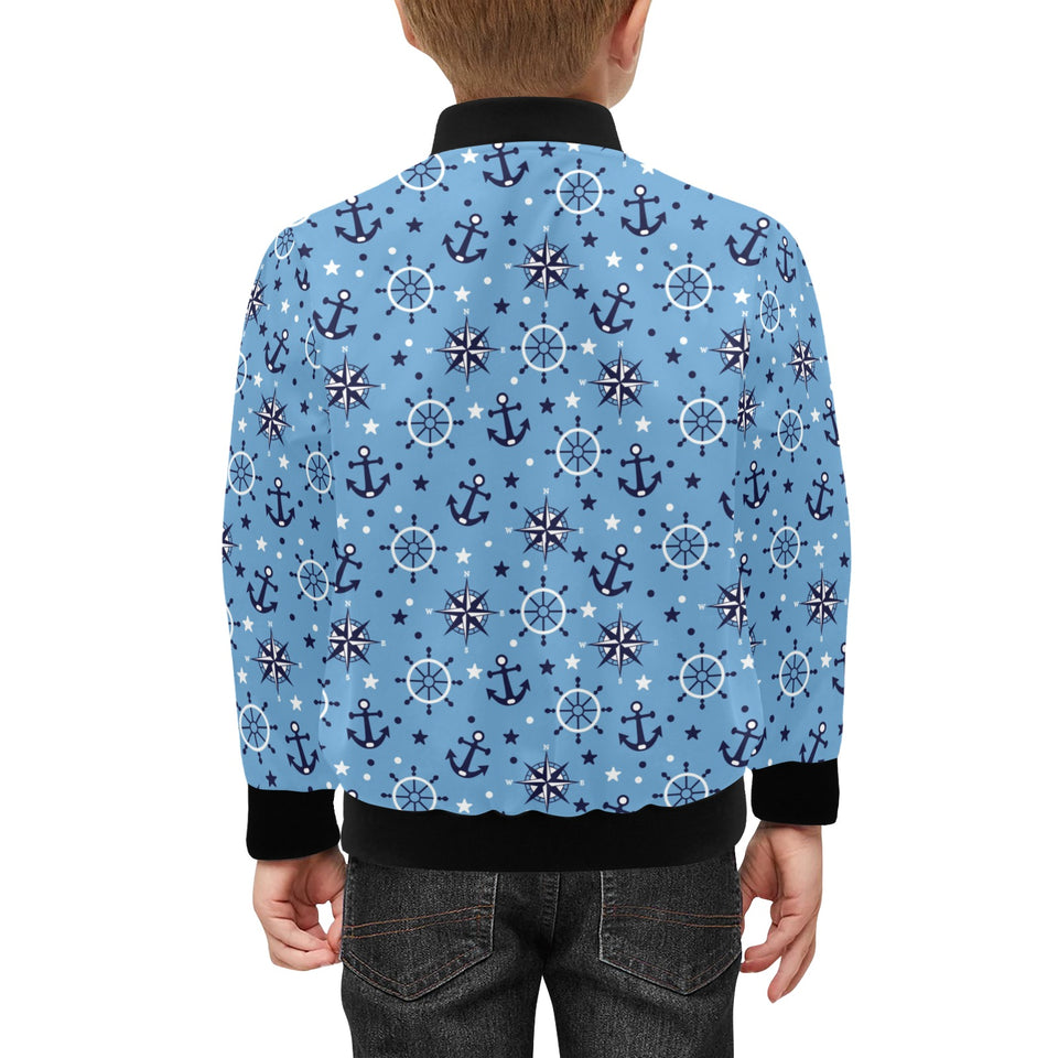 Anchors rudder compass star nautical pattern Kids' Boys' Girls' Bomber Jacket