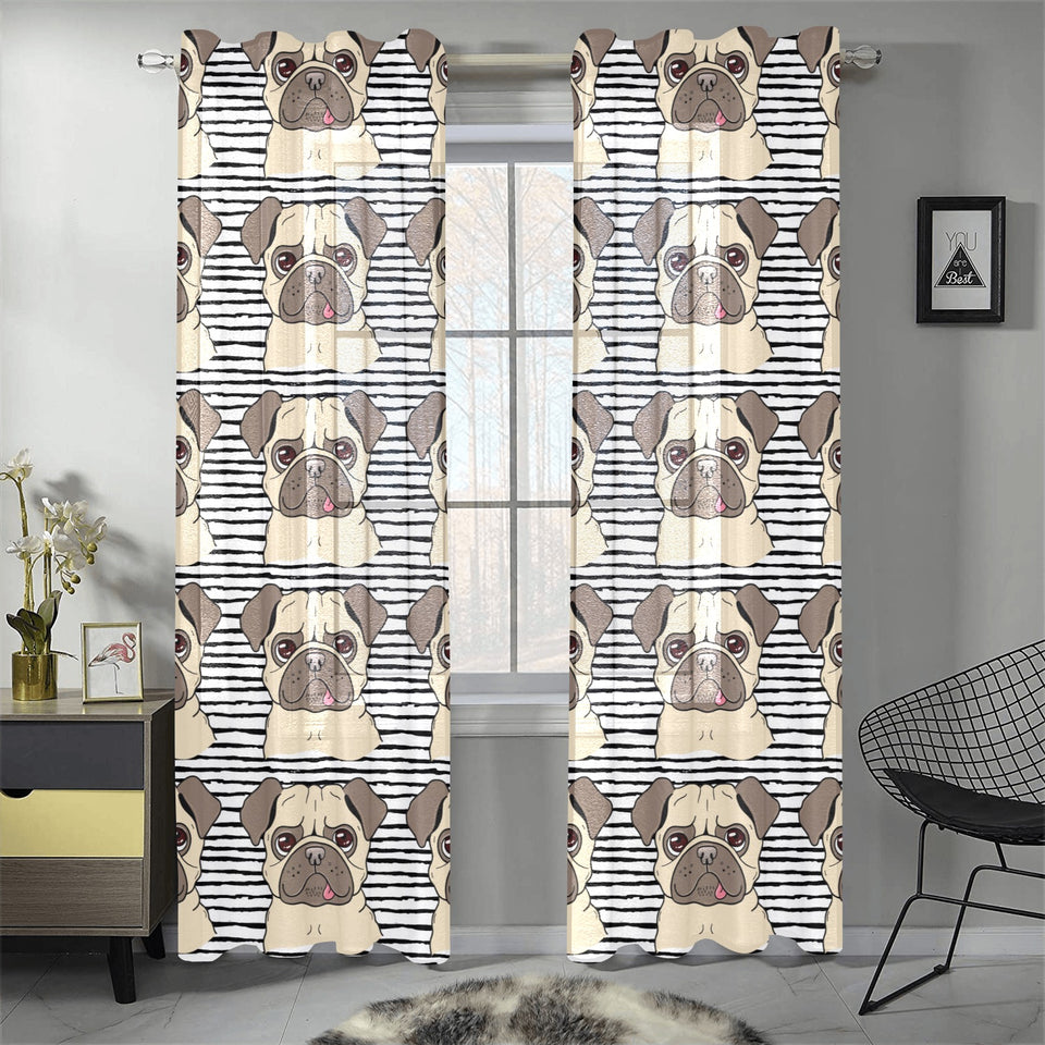 Happy pug pattern Gauze Curtain