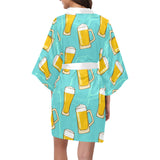 Beer pattern green background Women's Short Kimono Robe