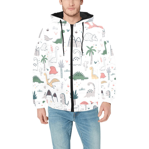 Cute cartoon dinosaurs tree pattern Men's Padded Hooded Jacket