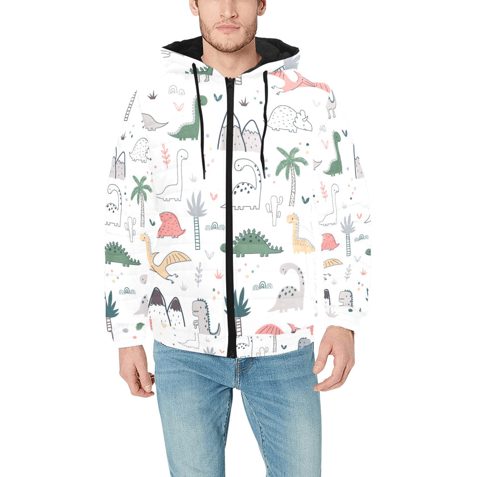Cute cartoon dinosaurs tree pattern Men's Padded Hooded Jacket