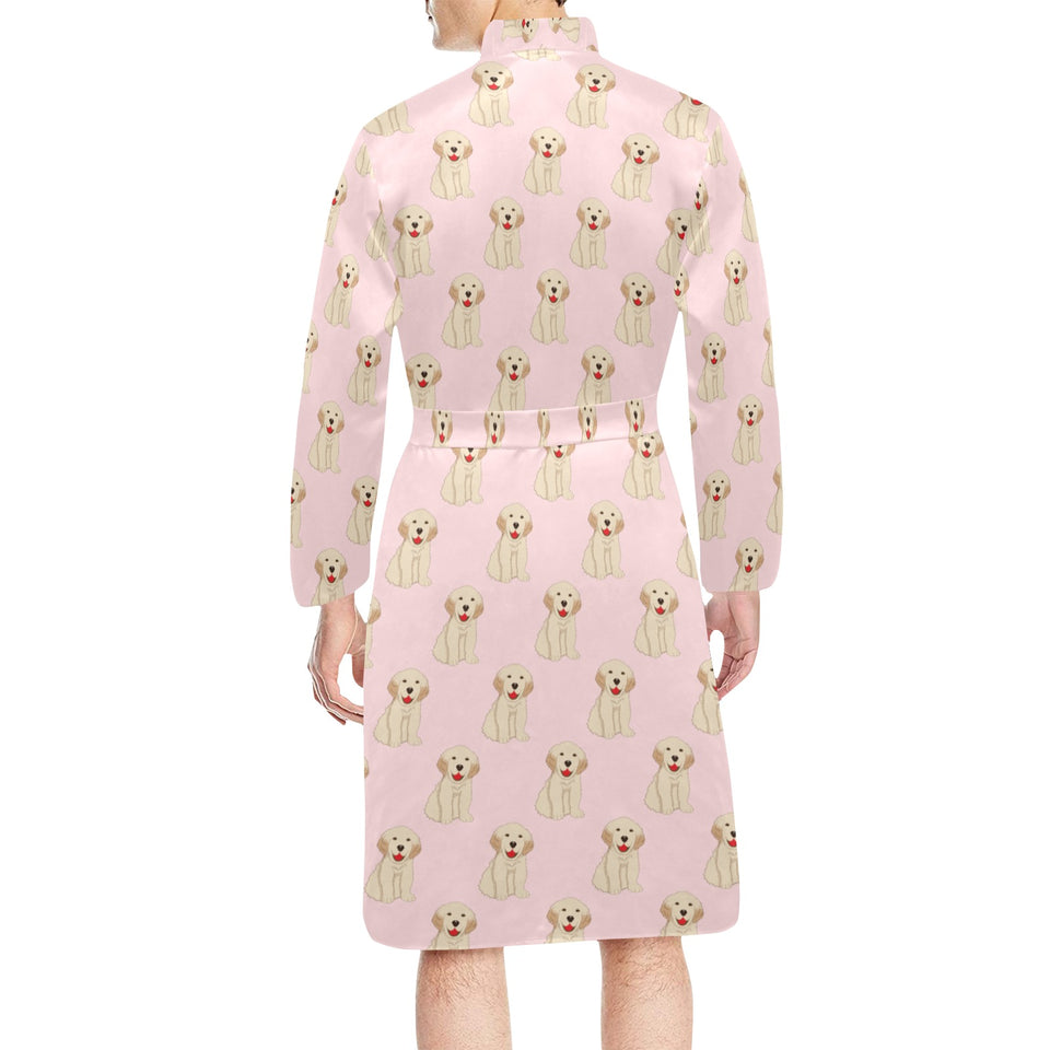 Golden Retriever Pattern Print Design 02 Men's Long Sleeve Belted Night Robe